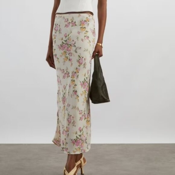 Reformation Dresses & Skirts - NWT - Reformation Cream Floral Midi Skirt with Pink & Yellow Blooms